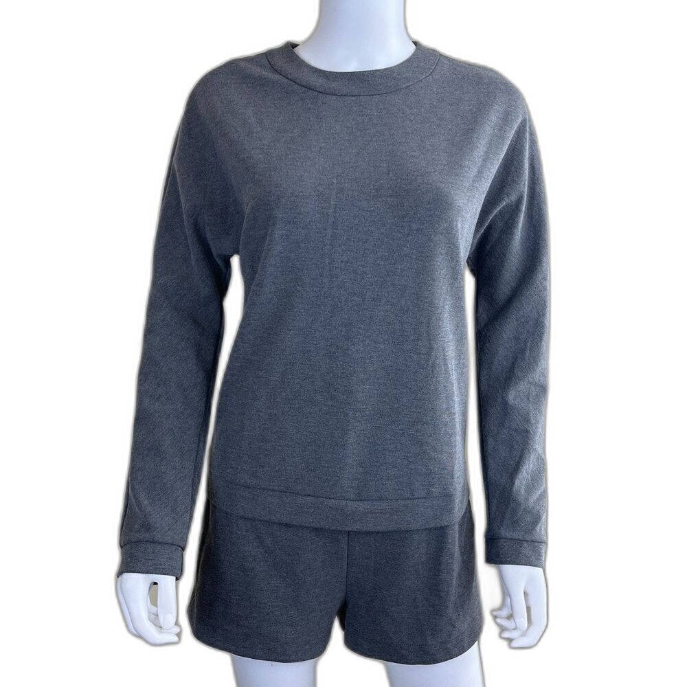 Zara Women's Size M Gray Lounge Short Long Sleeve Crewneck Romper Minimal Cozy